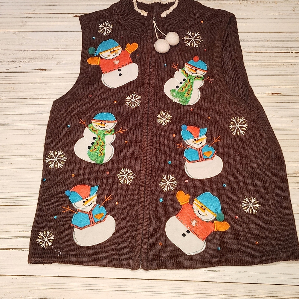 Snowman Sweater Vest By Heirloom Collectibles Christmas Brown Vintage.